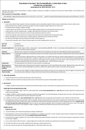 SBI Notified Recruitment for Assistant Vice President (Media) Posts 2014