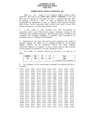 UPSC Combined Medical Services Examination 2013 Final Result