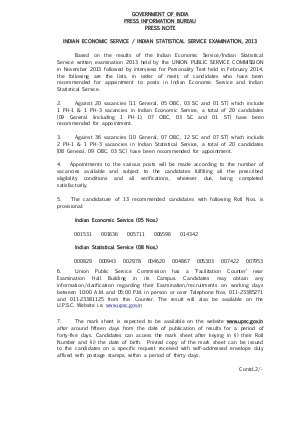 UPSC IES-ISS 2013 Final Result