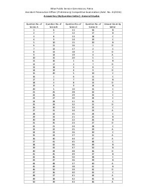 BPSC Assistant Prosecution Officer (Prelim) Competitive Exam: Answer Key Answer key for General Studies Section