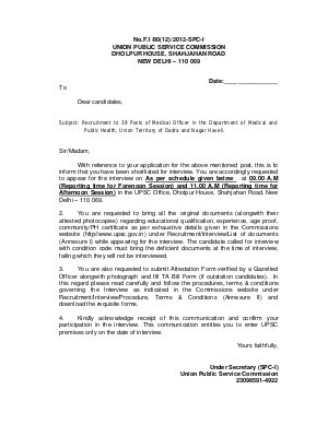 UPSC Medical Officers Recruitment: Interview List