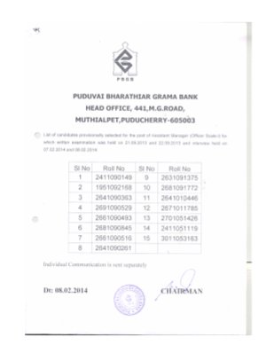 Puduvai Bharathiar Grama Bank, Puducherry Declared Results for Officers Scale I