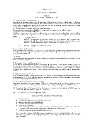 MPPSC State Services 2013 Syllabus of Preliminary Examination 