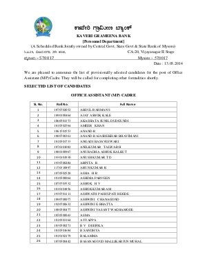 Kaveri Grameena Bank Announced Results for Office Assistant (MP) Cadre 2014