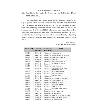 IAS Main (Written) Exam 2013: Interview Schedule