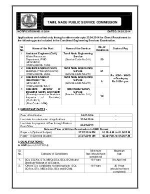 TNPSC Notified for Combined Engineering Services Exam 2014