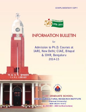 Indian Agricultural Research Institute Notified for Ph.D Entrance Examination 2014-15