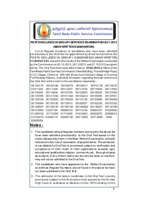TNPSC Group-I Services (Main Written) Examination 2011-2013: Results
