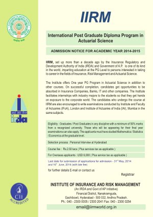 Detailed Advertisement for IPGD in Actuarial Science