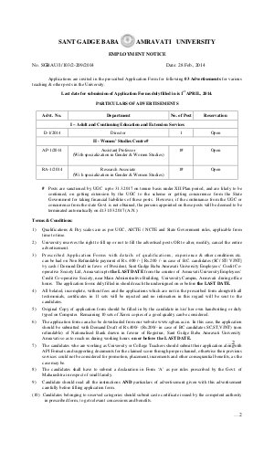 Amravati University Notified Recruitment for 3 Teaching / Non-teaching Posts