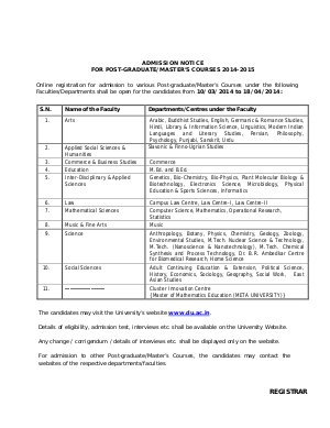 University of Delhi Notified for Admission to Post Graduate/Master’s Courses 2014 – 2015