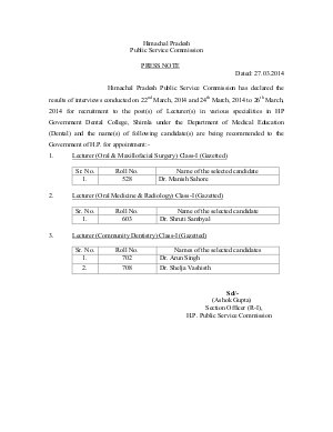 HPPSC Announced Interviews Results for Lecturer Posts 2014