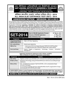 Sant Longowal Institute of Engineering and Technology Notified for Admission 2014
