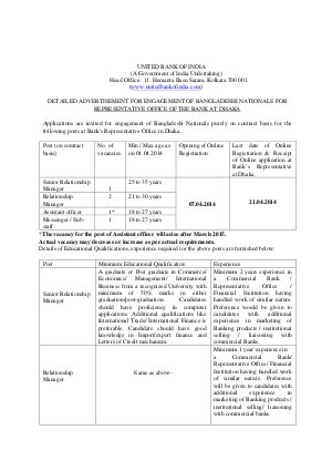 United Bank of India Notified Recruitment for 05 Various Posts 2014