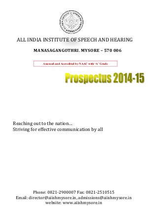 All India Institute of Speech and Hearing Notified for Admission 2014-2015