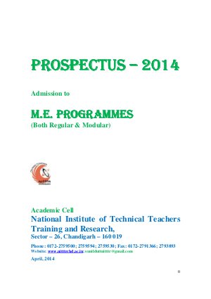 National Institute of Technical Teachers Training and Research Notified Admission to ME Courses 2014