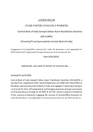 Central Bank of India Notified Recruitment for Faculty & Office Assistant 2014