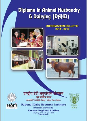 NDRI Kalyani Notified Admisison to Diploma in Animal Husbandry and Dairying Programme 2014-15 