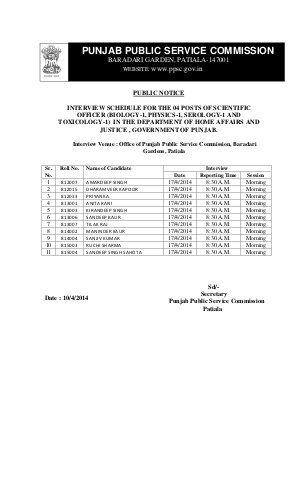 PPSC Released Interview Schedule for the Post of Scientific Officer