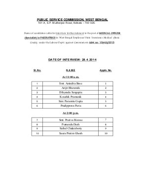 WBPSC announced Interview Schedule for Medical Officer (Specialist) In Pediatrics