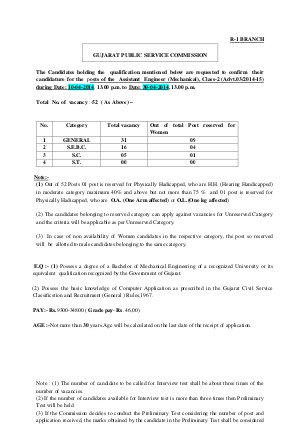 Detailed Advertisement of Assistant Engineer (Mechanical)