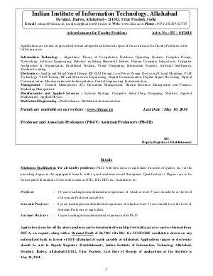 IIIT, Allahabad Notified Recruitment for Faculty Positions 2014