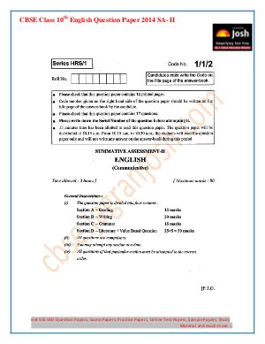 CBSE Class 10th English Question Paper 2014 SA- II