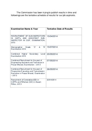 SSC Released Tentative Date of Results Declaration for Various Exam
