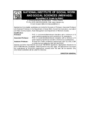 NISWASS, Bhubaneswar Notified Recruitment for 03 Various Posts 2014