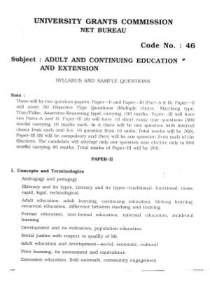 Adult Education/ Continuing Education/ Andragogy/ Non Formal Education. 