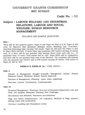 Labour Welfare/Personnel Management/Industrial Relations/ Labour and Social Welfare/Human Resource Management 