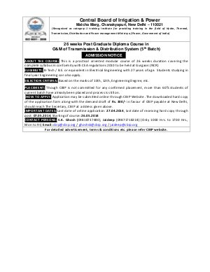 CBIP New Delhi Notified Admission for PG Diploma Course 2014