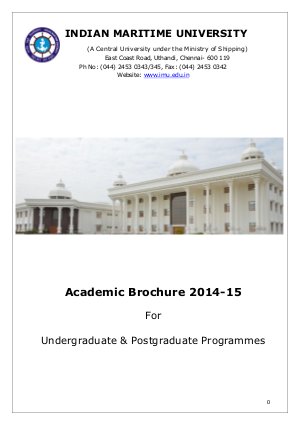 Indian Maritime University Notified Admission for Various UG & PG Programs 2014