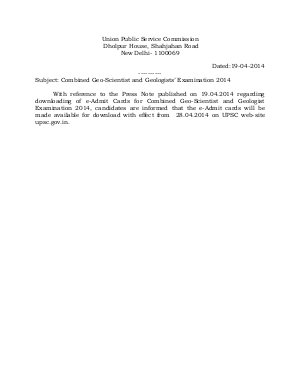 UPSC Combined Geo-Scientist & Geologists’ Exam 2014: Admit Card