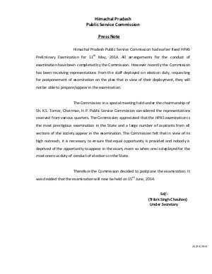 HPPSC Postponed HPAS Preliminary Examination to 15 June 2014