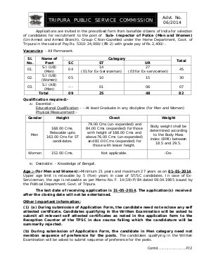 TPSC  Notified Recruitment for 82 Posts of Sub- Inspector of Police (Men and Women) 2014
