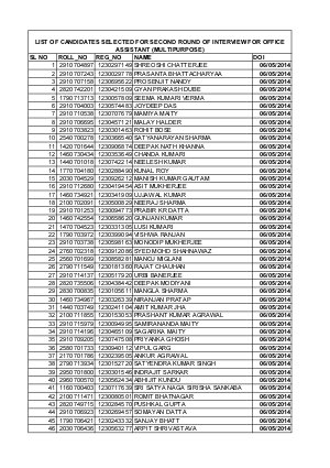 Bangiya Gramin Vikash Bank Declared Interview lists for Officer Scale I &Office; Asst Post 2014 Interview List for Office Assistant