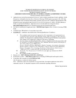 Florence Nightingale School of Nursing Notified for Admission to Diploma Course 2014