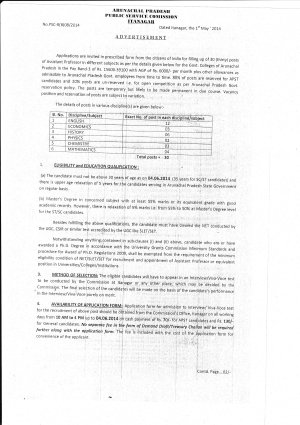 Arunachal Pradesh PSC Notified Recruitment for 31 Asst. Professor & College Librarian Posts 2014 (1)
