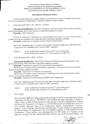 DRDO (PXE), Odisha Notified Recruitment for 05 Various Posts 2014