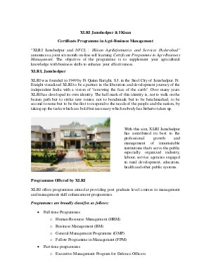 XLRI Jamshedpur Notified for Admission to a Certificate Programme in Agri-Business Management ‘14