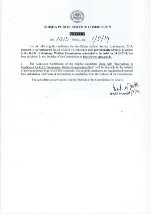 OPSC Released List of candidates for O.J.S. Preliminary Written Examination 2014