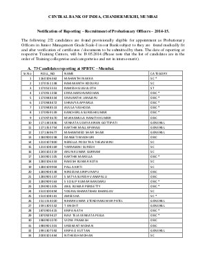 Central Bank of India Announced Results of Probationary Officers 2014