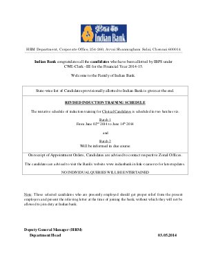 Indian Bank Released List of Candidates for Recruitment to Clerical Posts 2014