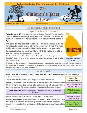 Sri Lankan Polls postponed: The Children's Post, 11th June 2020