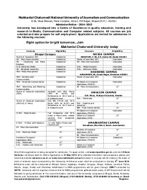 Makhanlal Chaturvedi National University of Journalism Admission Notification 2014