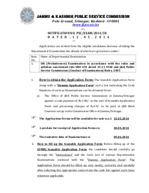 JKPSC Notified For IAS (Probationers) Examination 2014