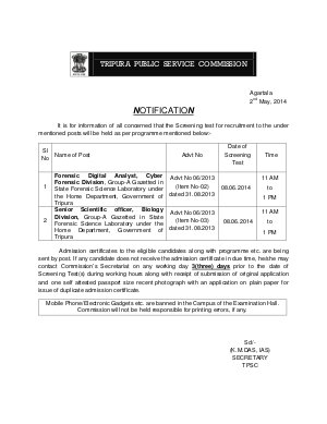TPSC Issued Screening Test Schedule for Various Post Complete Notice
