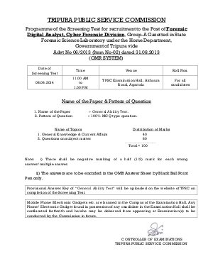 Screening Test Schedule for Forensic Digital Analyst