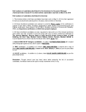 RBI Released Interview List for the Post of Manager (Technical-Civil)